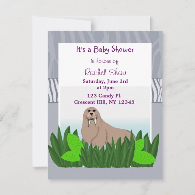 Invitación a Baby Shower de Baby Walrus (Anverso)