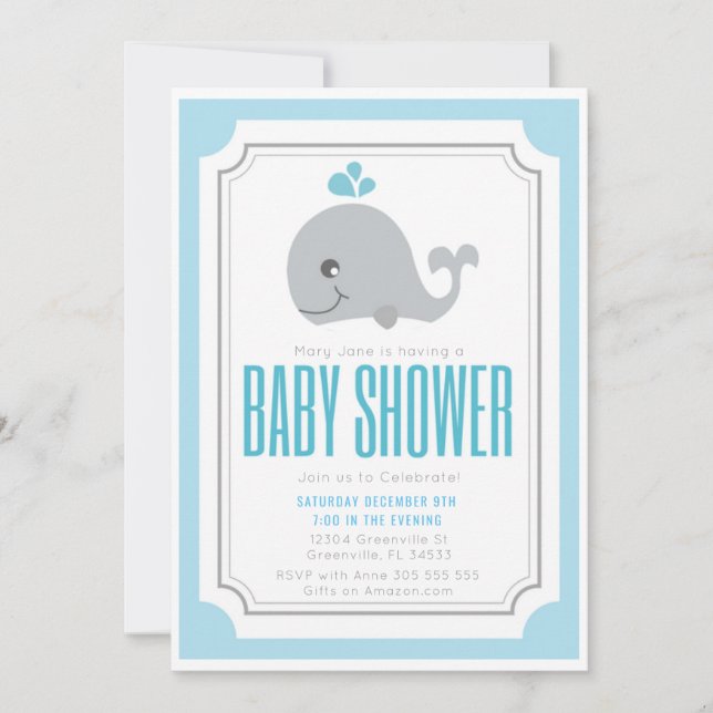 Invitación a Baby Shower de Baby Whale (Anverso)