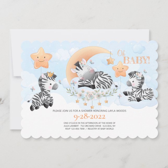Invitación a Baby Shower de Baby Zebra (Anverso)