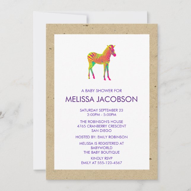 Invitación a Baby Shower de Baby Zebra Neon Colour (Anverso)