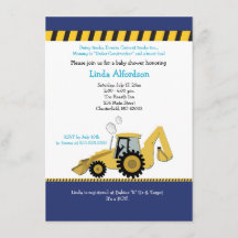 Invitación a Baby Shower de Backhoe de construcció