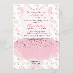 Invitación a baby shower de bailarina con tutú