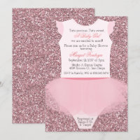 Invitación a baby shower de bailarina con tutú y b
