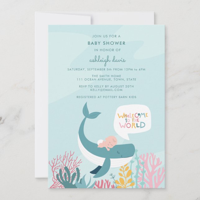 Invitación a Baby Shower de ballena (Anverso)
