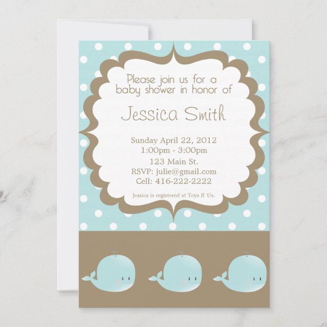 Invitación a Baby Shower de ballena (Anverso)