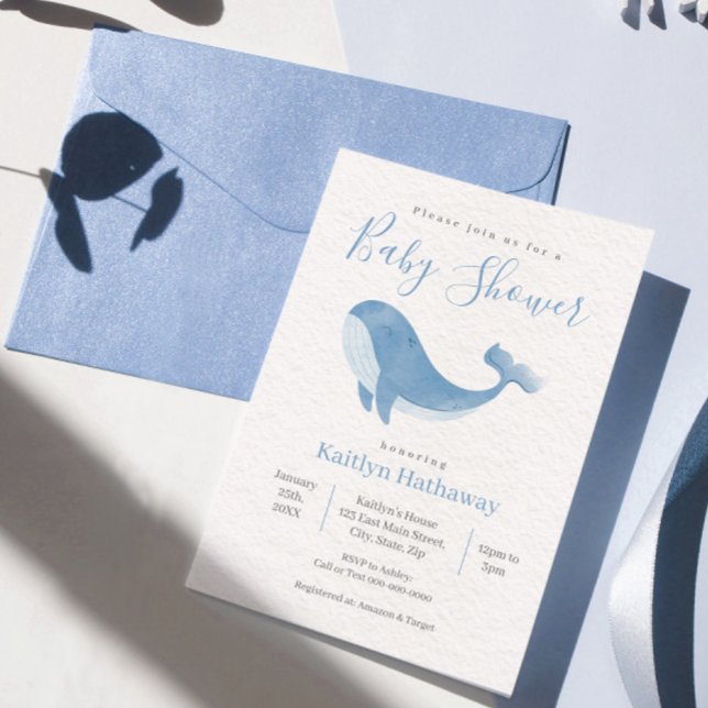 Invitación a Baby Shower de ballena azul acuarela (Subido por el creador)
