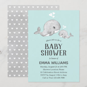 Invitación a Baby Shower de ballena azul dulce - c