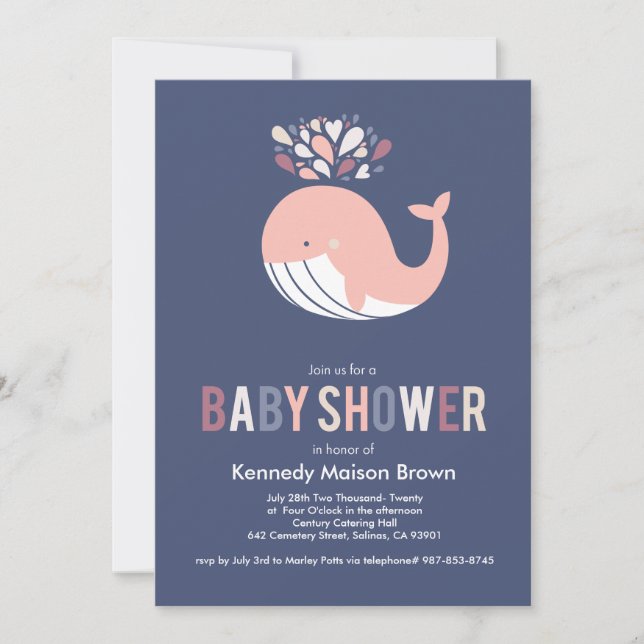 Invitación a Baby Shower de ballena azul en llamas (Anverso)