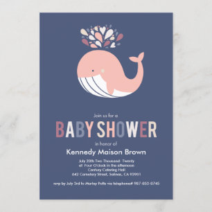Invitación a Baby Shower de ballena azul en llamas