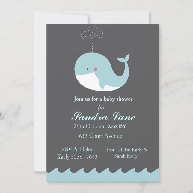 Invitación a Baby Shower de ballena azul náutica (Anverso)