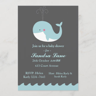 Invitación a Baby Shower de ballena azul náutica