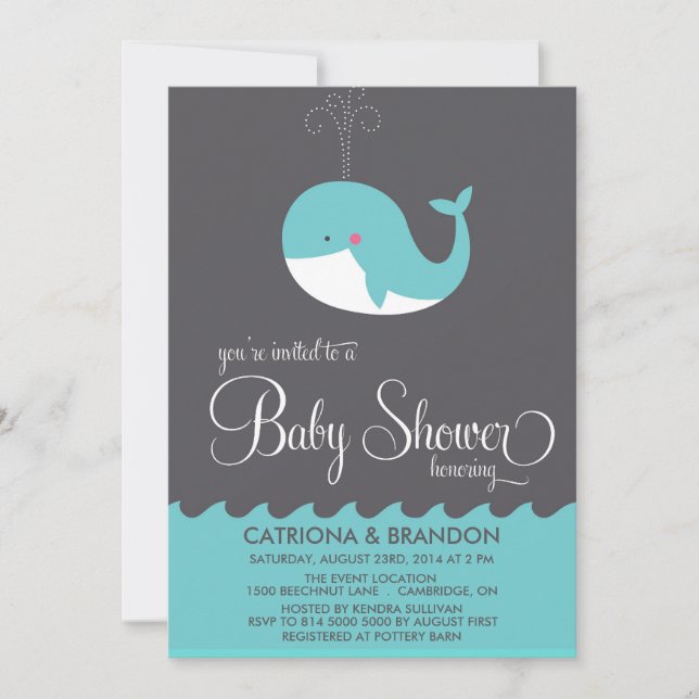 Invitación a Baby Shower de ballena de bebé azul l (Anverso)