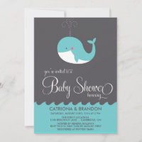Invitación a Baby Shower de ballena de bebé azul l