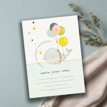 Invitación a Baby Shower de ballena de globo subma