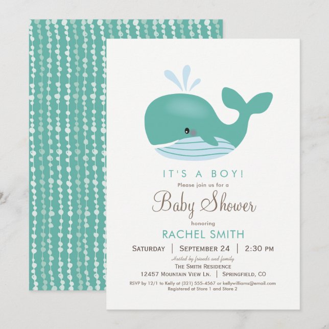 Invitación a Baby Shower de ballena náutica (Anverso / Reverso)