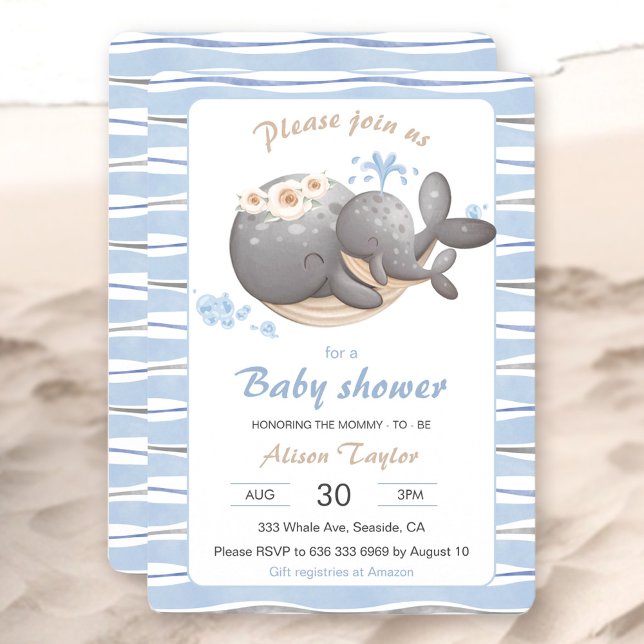Invitación a Baby Shower de ballena náutica (Nautical Whale Baby Shower Invitation)