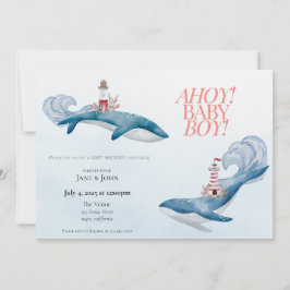 Invitación a Baby Shower de ballena náutica