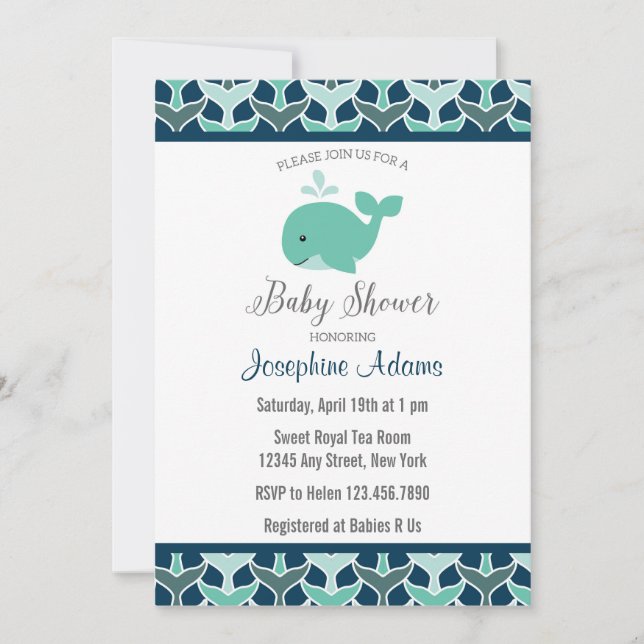 Invitación a Baby Shower de ballena náutica (Anverso)