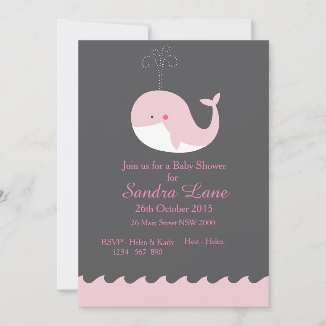 Invitación a Baby Shower de ballena náutica rosa (Anverso)