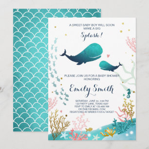 Invitación a Baby Shower de ballena Ocean Ahoy Boy