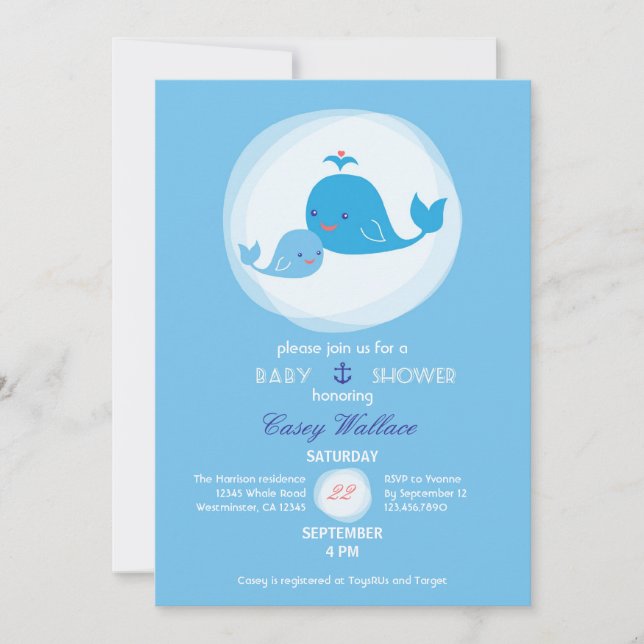 Invitación a Baby Shower de ballena pura (Anverso)