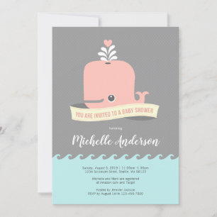 Invitación a Baby Shower de ballena rosa