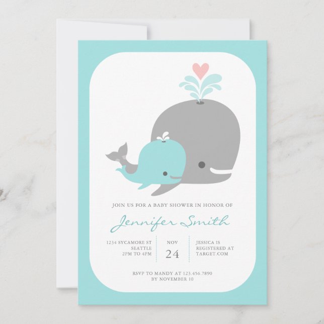 Invitación a Baby Shower de ballenas (Anverso)
