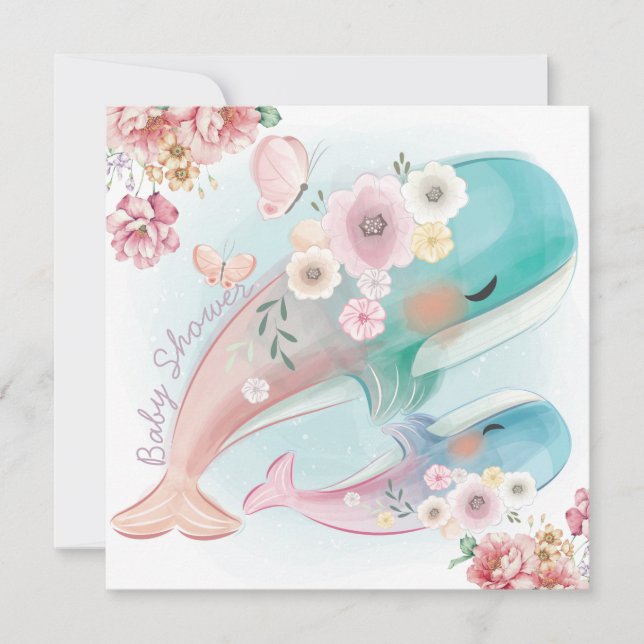 Invitación a Baby Shower de ballenas (Anverso)