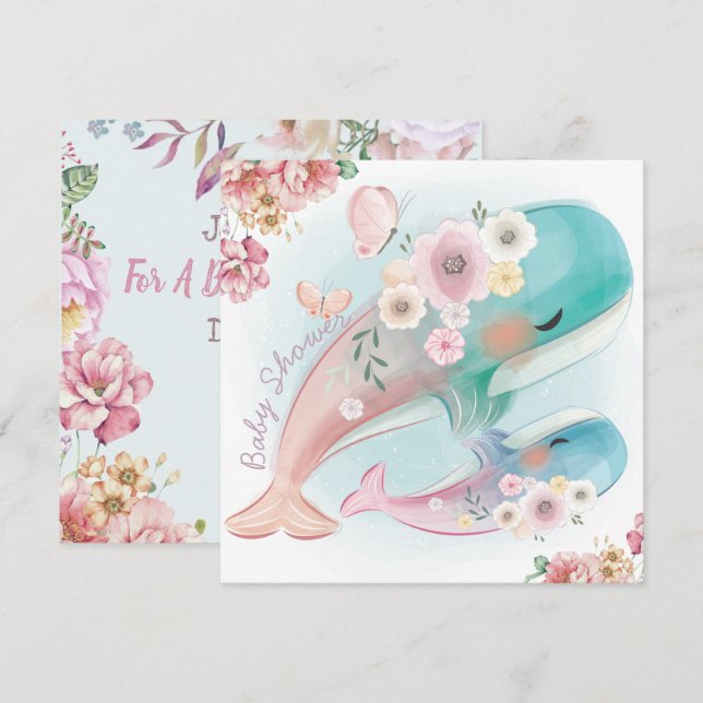 Invitación a Baby Shower de ballenas (Anverso / Reverso)