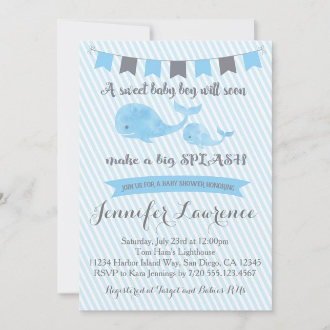 Invitación a Baby Shower de ballenas (Anverso)