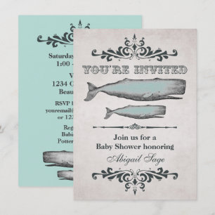 Invitación a Baby Shower de ballenas de la playa v