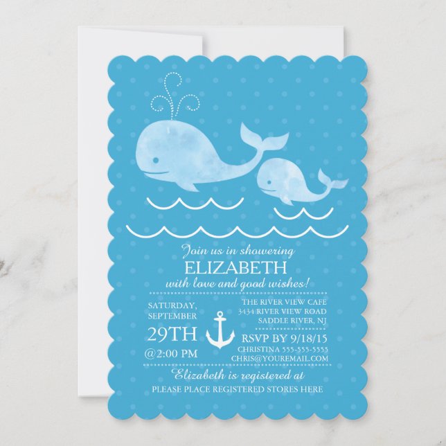 Invitación a Baby Shower de ballenas náuticas (Anverso)