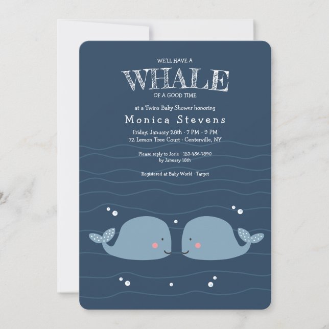 Invitación a Baby Shower de ballenas para niños ge (Anverso)