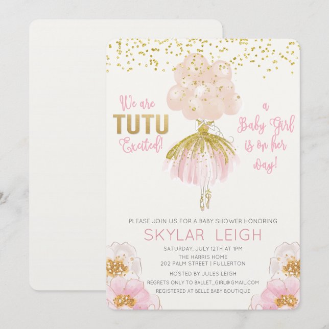 Invitación a Baby Shower de Ballerina Ballet (Anverso / Reverso)