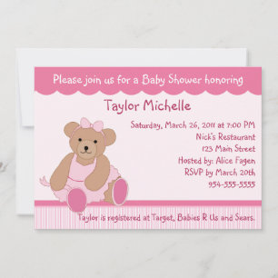 Invitación a Baby Shower de Ballerina Teddy Bear