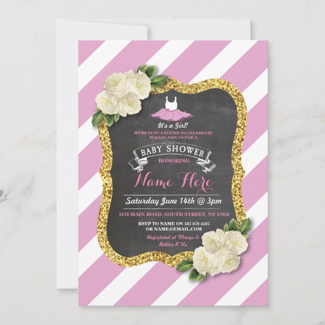 Invitación a Baby Shower de ballet rosa Rosa Chica (Anverso)