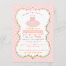 Invitación a Baby Shower de ballet tutu rosado y d