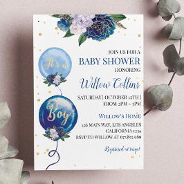 Invitación a Baby Shower de Balloon Floral Boy