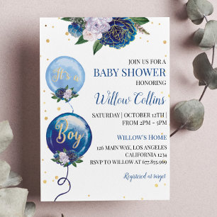 Invitación a Baby Shower de Balloon Floral Boy