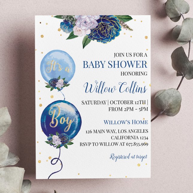 Invitación a Baby Shower de Balloon Floral Boy (Subido por el creador)