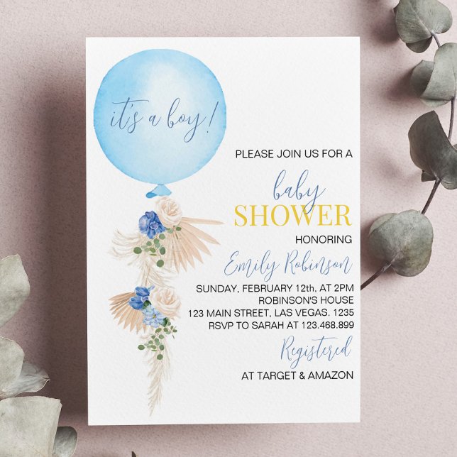 Invitación a Baby Shower de Balloon Floral Boy (Subido por el creador)