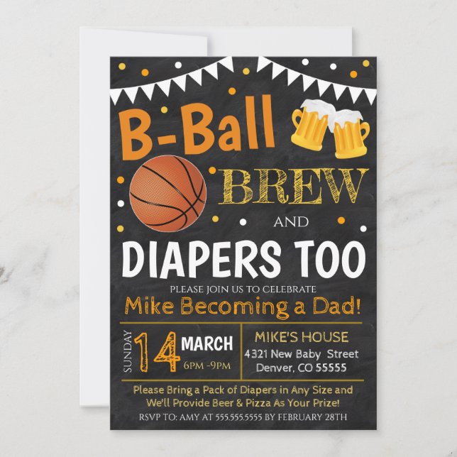 Invitación a Baby Shower de baloncesto y cerveza (Anverso)