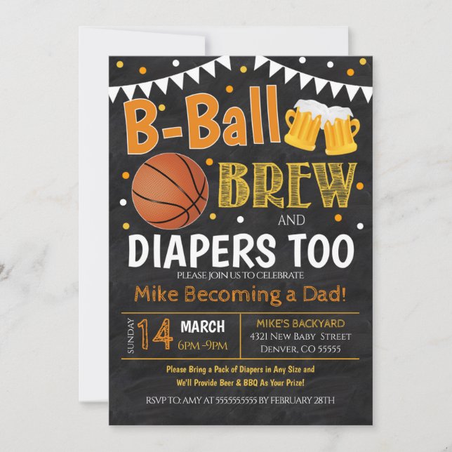 Invitación a Baby Shower de baloncesto y cerveza (Anverso)