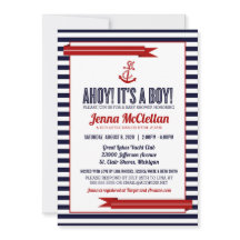 Invitación a Baby Shower de banda náutica y anclaj