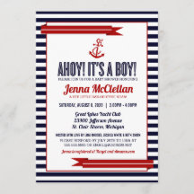 Invitación a Baby Shower de banda náutica y anclaj