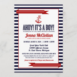 Invitación a Baby Shower de banda náutica y anclaj