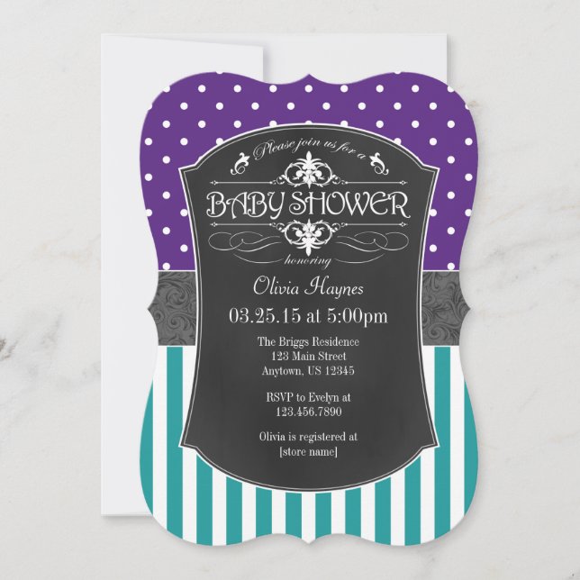 Invitación a Baby Shower de bandas de tablero verd (Anverso)