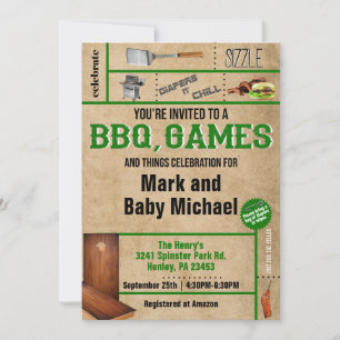 Invitación a Baby Shower de barbacoa y juegos
