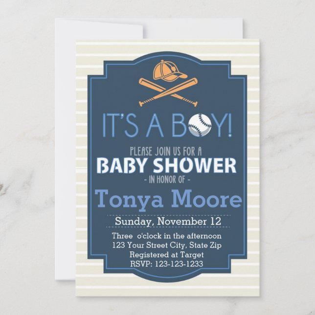 Invitación a Baby Shower de Bat de Béisbol (Anverso)
