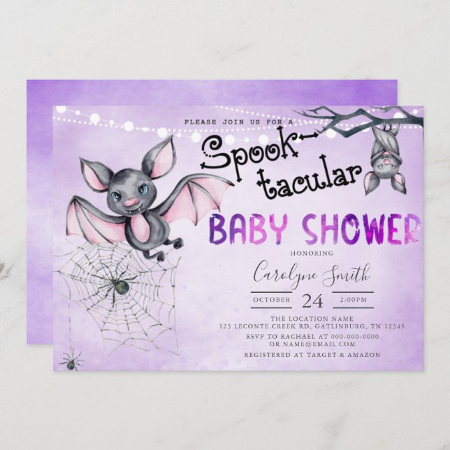 Invitación a Baby Shower de Bats Halloween (Anverso / Reverso)